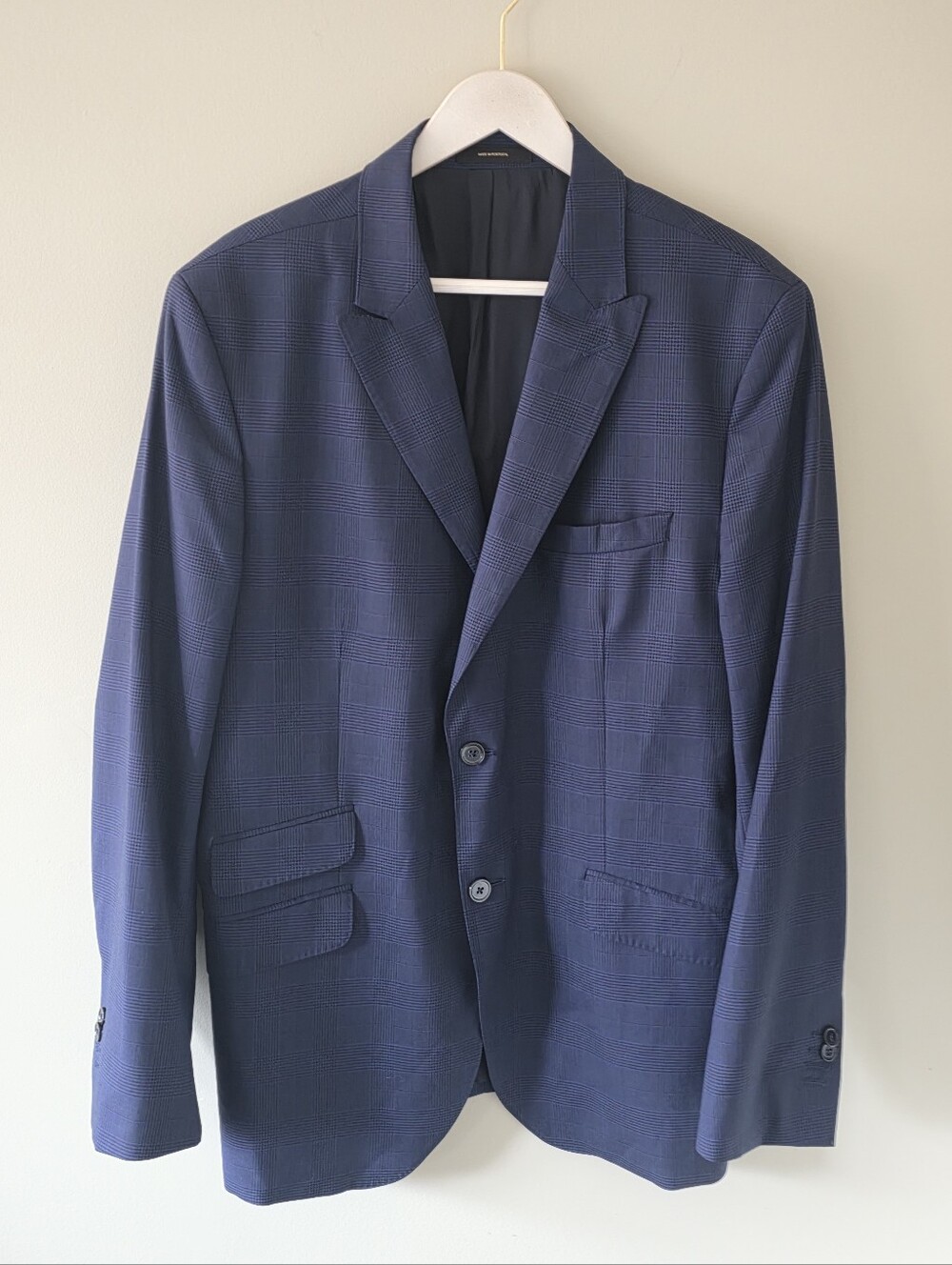 Massimo Dutti 44R Old Money Quiet Luxury Modern Plaid Super 130s Wool Blazer